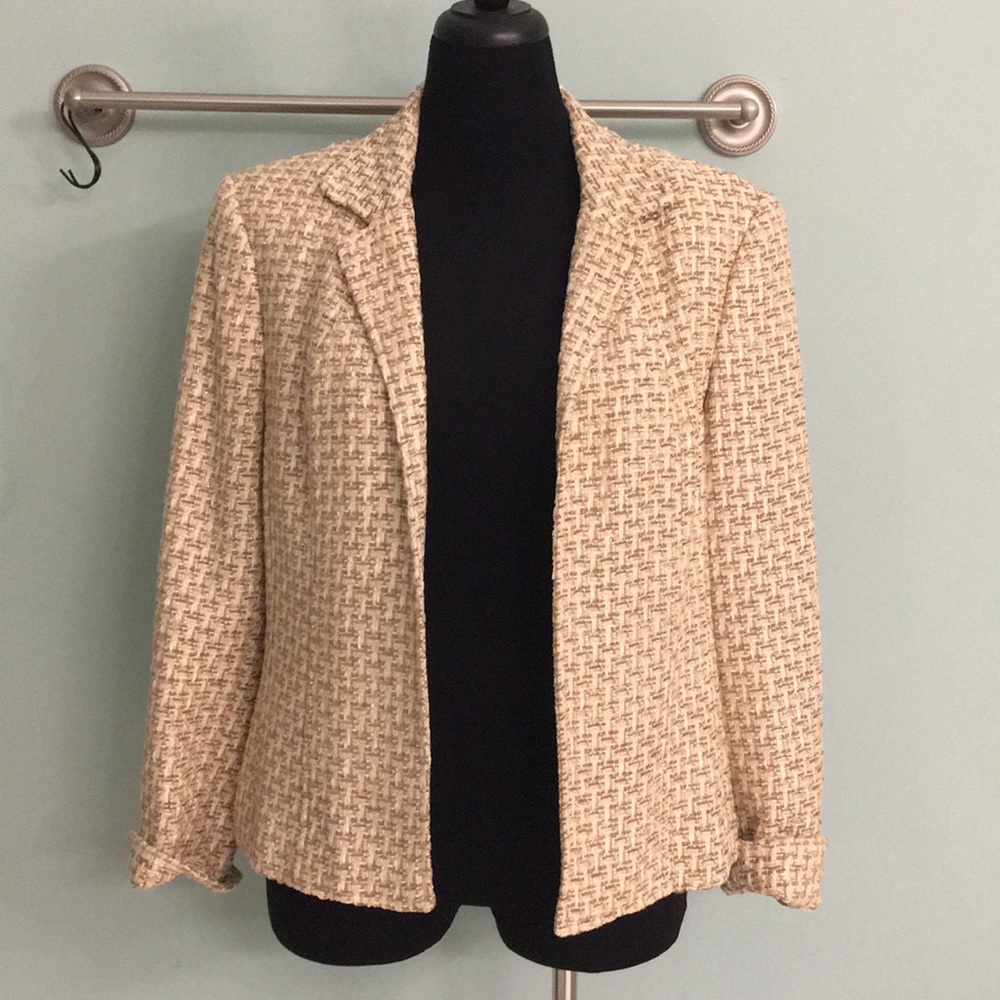 Talbots tweed Gold Ivory jacket 14